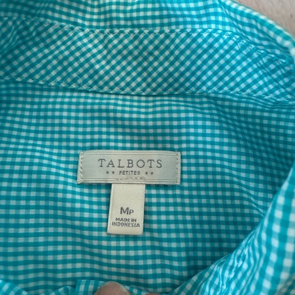 Talbots Woman’s Medium Petite Micro Gingham Button Down Shirt PM Office - Picture 5 of 8